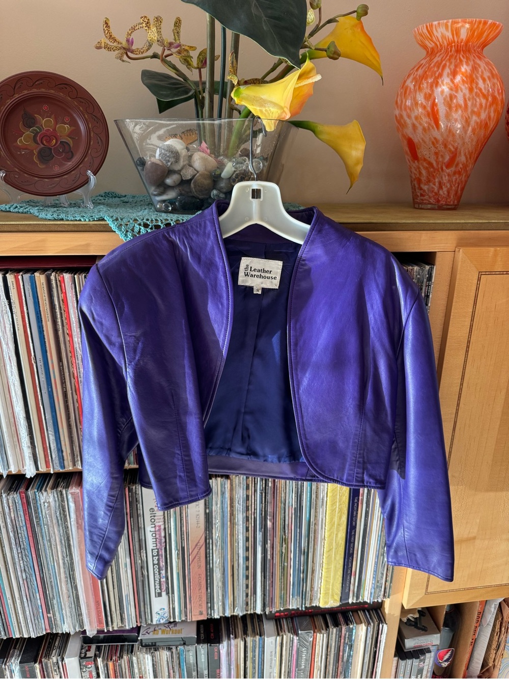 PRICE DROP: NWOT VTG, LEATHER WAREHOUSE,S, lined, GRAPE LAMBSKIN LEATHER BOLERO